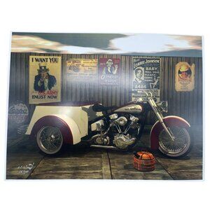 LE GM Harley Davidson motorcycle print artwork signed 16/50 water 16x12" READ